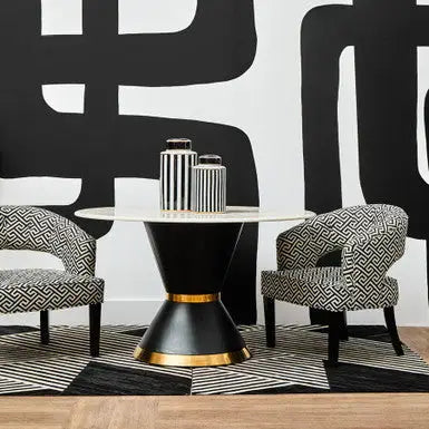 Regents Park Black and Beige Greek Key Design Lounge Chair