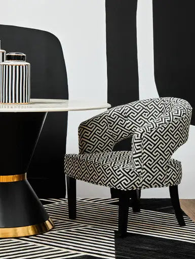 Regents Park Black and Beige Greek Key Design Lounge Chair