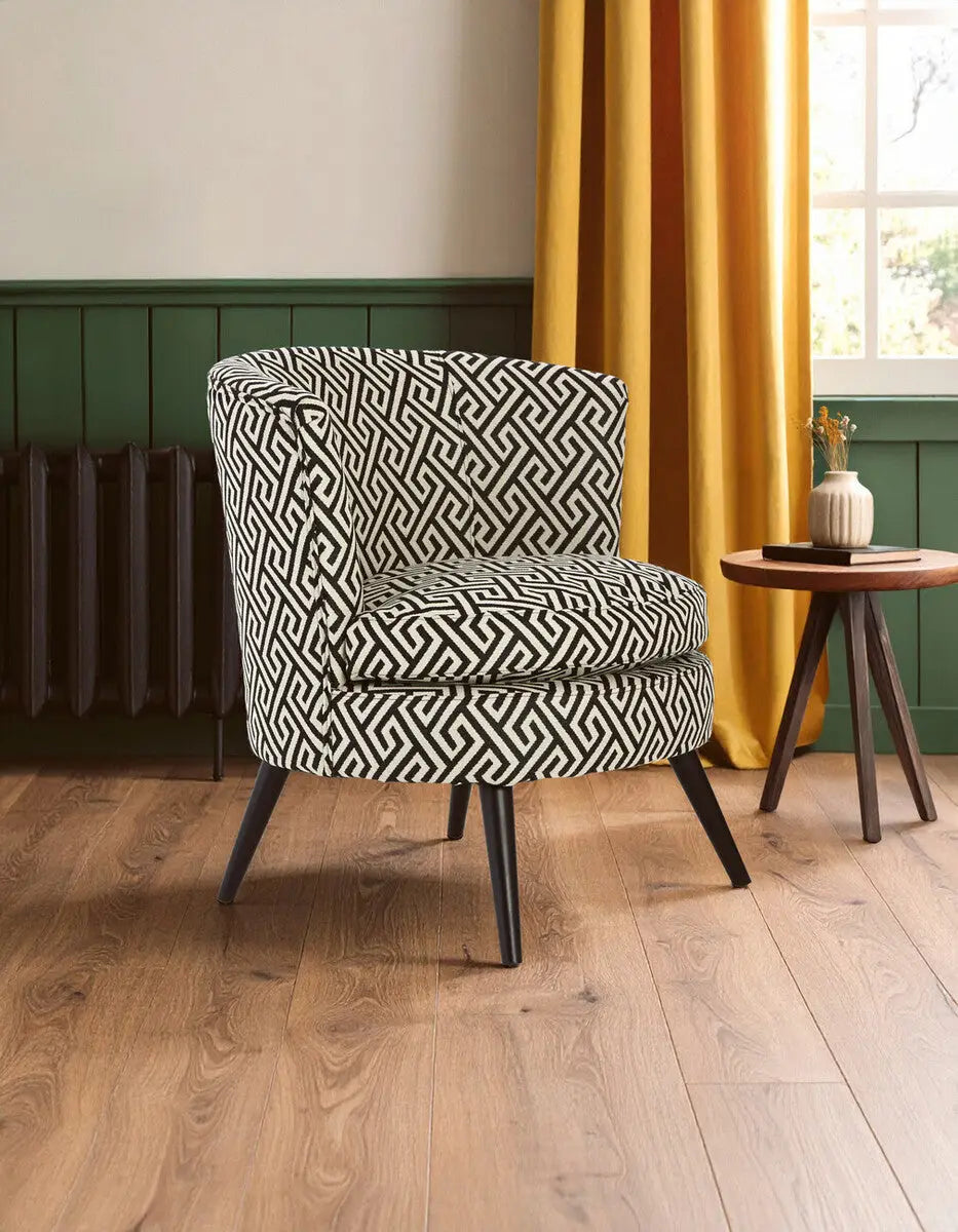 Regents Park Black and White Jacquard Fabric Accent Chair with Padded Seat