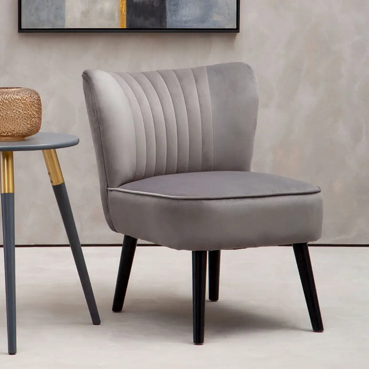 Regents Park Grey Velvet Chair with Black Legs