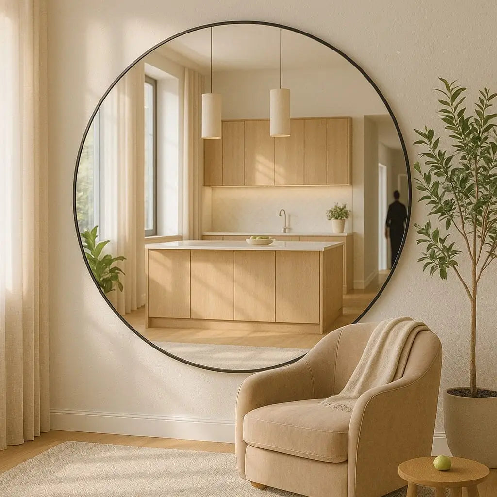 Rei - Large Round Black Metal Circle Mirror - 180cm x 180cm