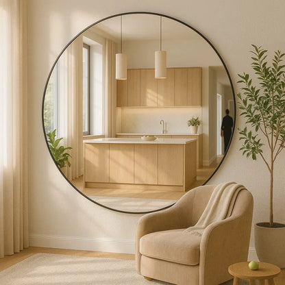 Rei - Large Round Black Metal Circle Mirror - 180cm x 180cm