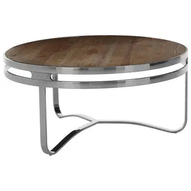 Richmond Natural Wooden Round Coffee Table with Silver Finish Base