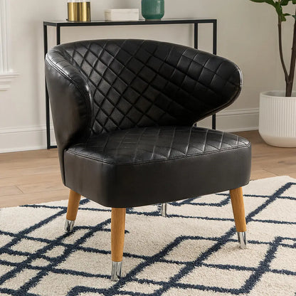 Richy Black Leather Effect Quilted Wingback Accent Chair