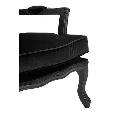 Rococo Black Velvet Chair and Footstool with Carved Hardwood Frame