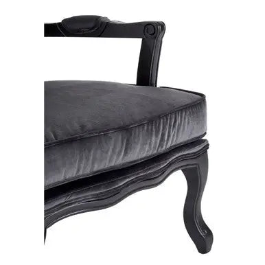 Rococo Grey Velvet Chair and Footstool Set