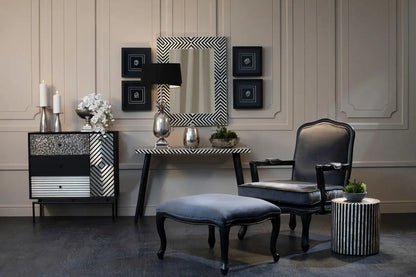 Rococo Grey Velvet Chair and Footstool Set