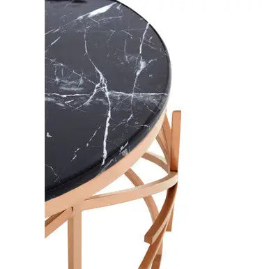 Rose Gold Finish Stainless Steel Frame Coffee Table with Black Marble Top, Alvaro