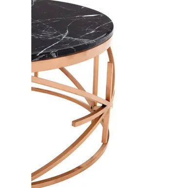 Rose Gold Finish Stainless Steel Frame Coffee Table with Black Marble Top, Alvaro