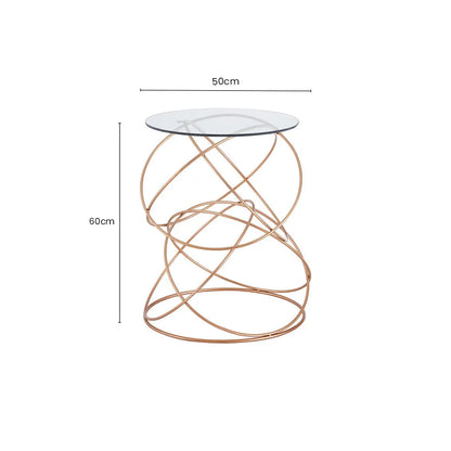 Rose Gold Round Table with Tempered Glass Surface and Geometric Detailing, Lexa