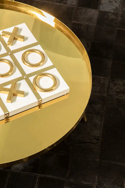 Rose Gold Set of 2 Round Coffee Tables with Angular Asymmetric Frames, Alvaro