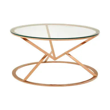 Rose Gold Stainless Steel Base Round Coffee Table with Tempered Glass Top, Allure