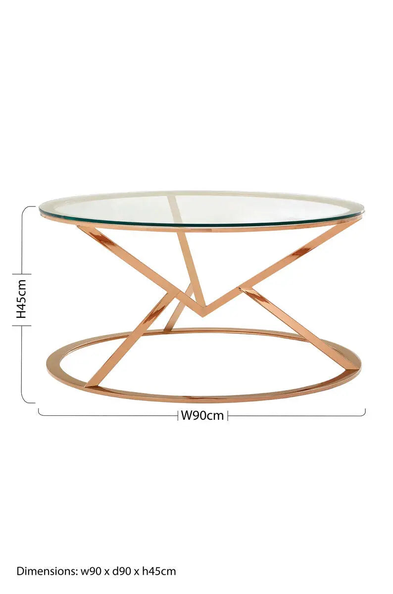 Rose Gold Stainless Steel Base Round Coffee Table with Tempered Glass Top, Allure