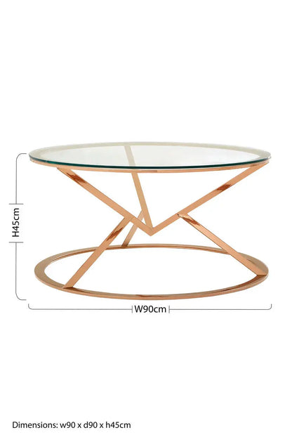 Rose Gold Stainless Steel Base Round Coffee Table with Tempered Glass Top, Allure
