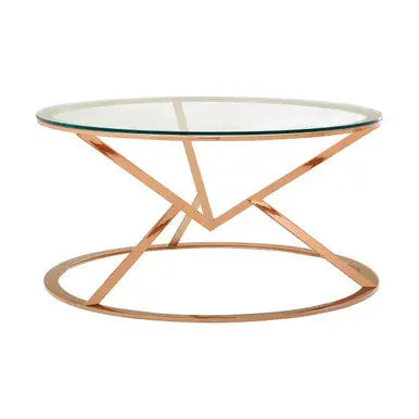 Rose Gold Stainless Steel Base Round Coffee Table with Tempered Glass Top, Allure
