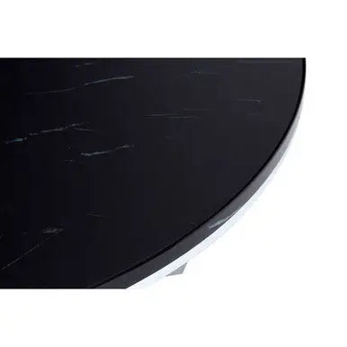 Round Black Faux Marble Coffee Table with Chrome Lattice Leg Design, Allure