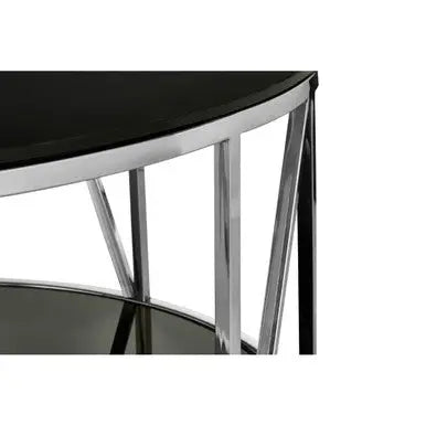 Round Chrome Finish Stainless Steel Base Coffee Table with Black Tempered Glass Top, Alvaro