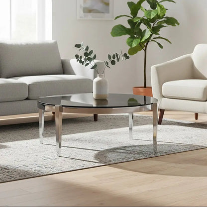 Round Coffee Table with Smoky Grey Glass Top, Piermount