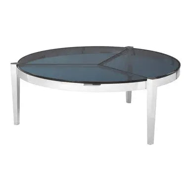 Round Coffee Table with Smoky Grey Glass Top, Piermount