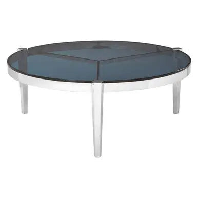 Round Coffee Table with Smoky Grey Glass Top, Piermount