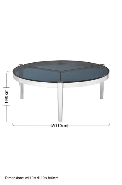 Round Coffee Table with Smoky Grey Glass Top, Piermount