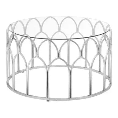 Round Glass Top and Silver Leaf Frame Coffee Table, Merlin