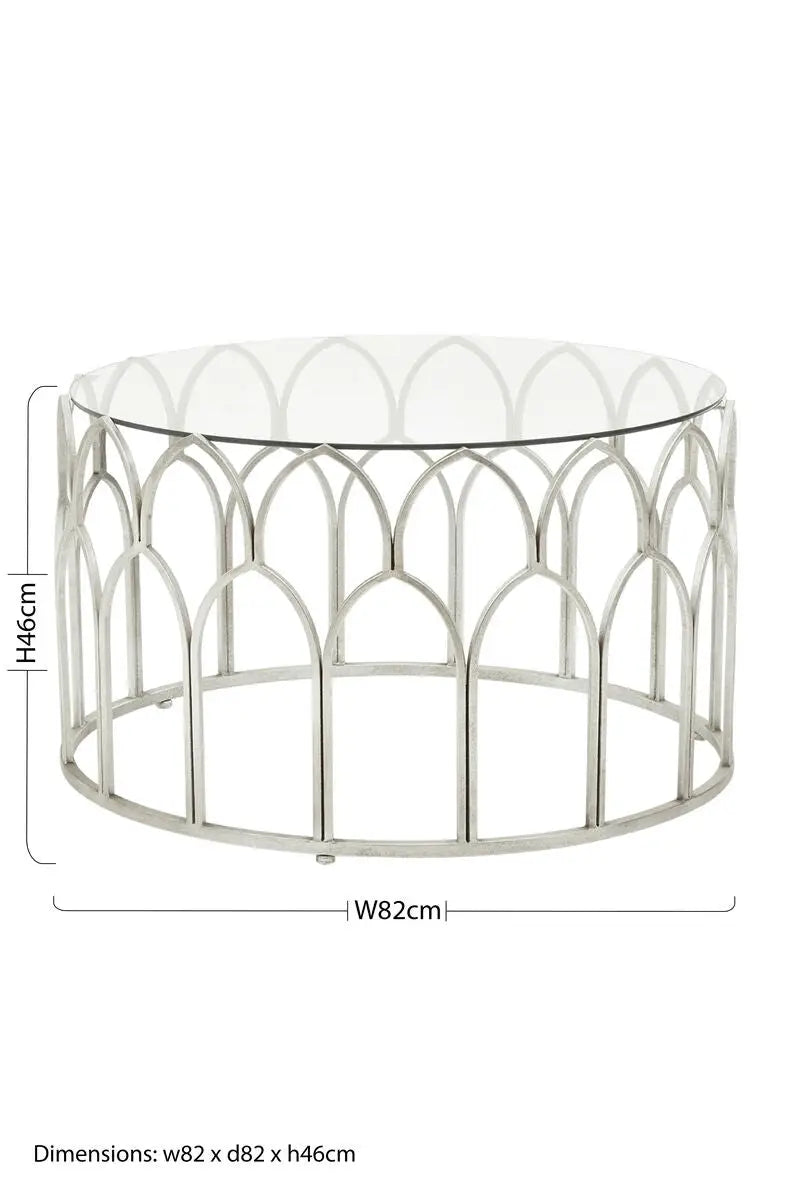Round Glass Top and Silver Leaf Frame Coffee Table, Merlin