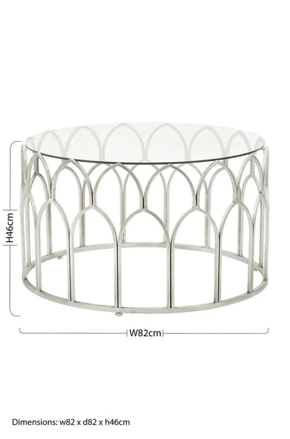 Round Glass Top and Silver Leaf Frame Coffee Table, Merlin