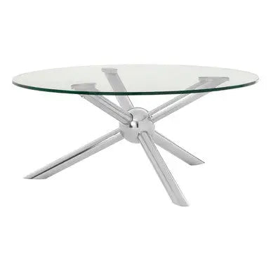 Round Silver Coffee Table with Tempered Glass Top, Novo