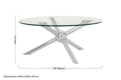 Round Silver Coffee Table with Tempered Glass Top, Novo