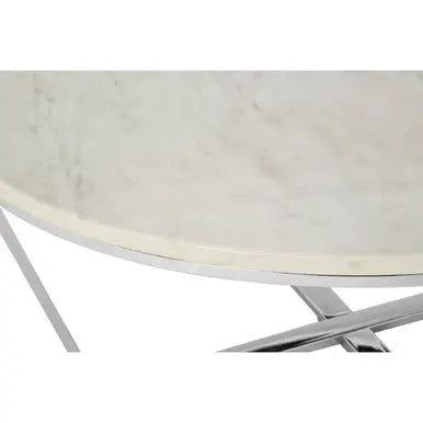 Round White Faux Marble Coffee Table with Chrome Lattice Leg Design, Allure