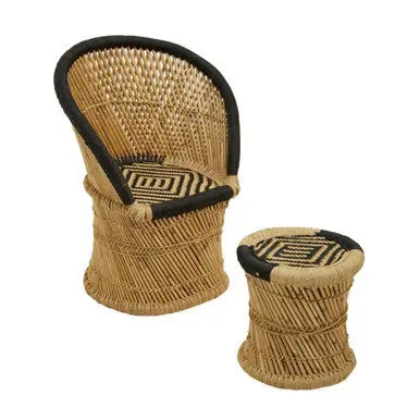 Rowan Natural and Black Bamboo Chair and Stool Set
