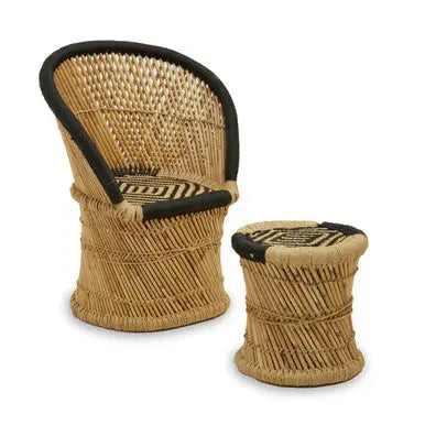 Rowan Natural and Black Bamboo Chair and Stool Set