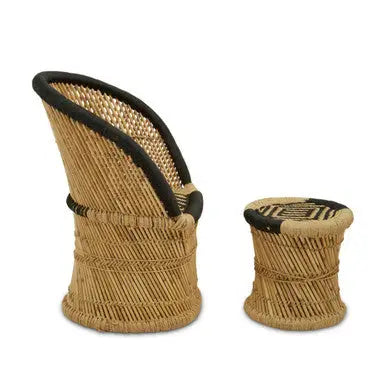 Rowan Natural and Black Bamboo Chair and Stool Set