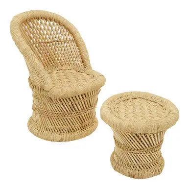 Rowan Natural Bamboo Childrens Chair and Stool Set