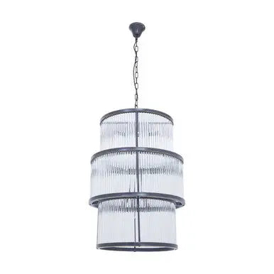 Salasco Black Finish 3 Tiered Glass Chandelier