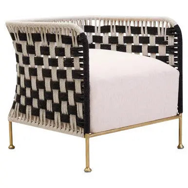 Satna Black and White Jute Chair with Curved Back