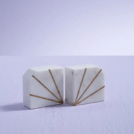 Sena White Marble and Gold Bookends
