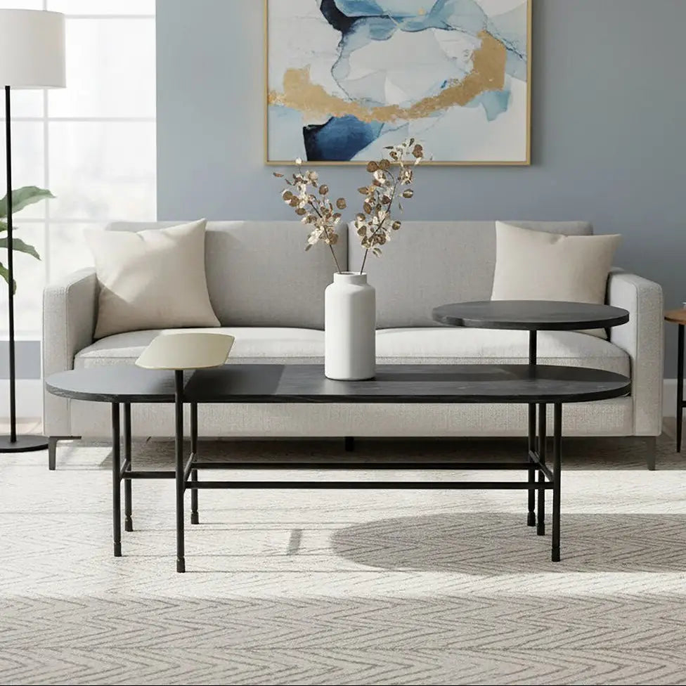 Serrano Black Oak Veneer and Marble Multi Tier Coffee Table