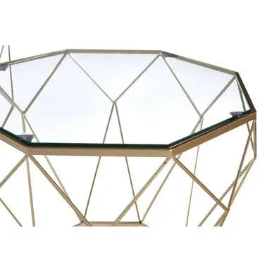 Set of 2 Gold Finish Geometric Design Side Tables with Tempered Glass Top, Arcana