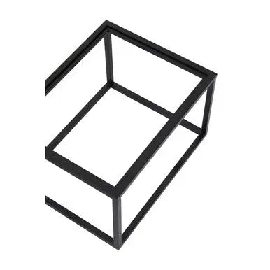 Set of 2 Removable Black and Gold Abstract Tray Tops Nesting Side Tables with Black Metal Frames, Celina