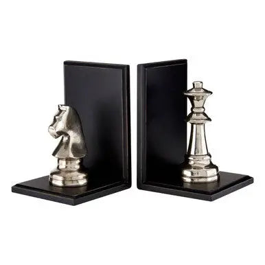 Set of 2 Silver Chess Piece Bookends | Kensington Townhouse