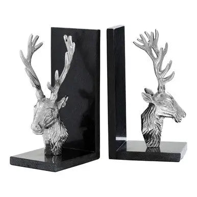 Set of 2 Stag Bookends with Marble Base | Kinsley