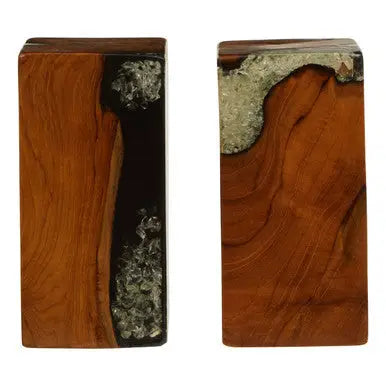Set of 2 Teak and Resin Bookends | Sakra