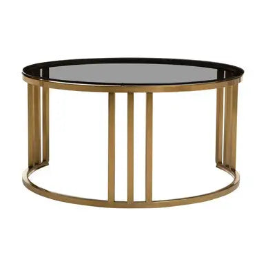 Set of 2 Tinted Glass Round Tops Nesting Coffee Tables with Brushed Gold Stainless Steel Frames, Alana