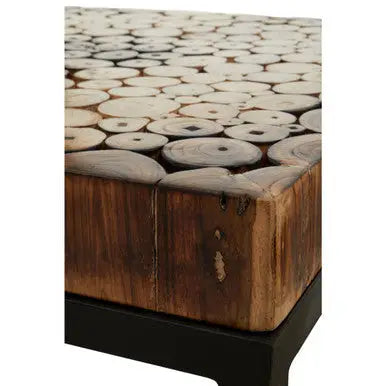 Set of 3 Rustic Teakwood Top Nesting Tables with Black Metallic Bases, Malang