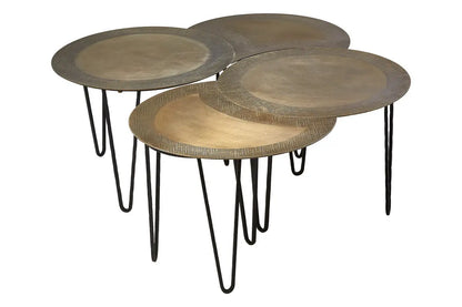 Set of 4 Black and Gold Top Coffee Tables with Iron Hairpin Legs, Rany