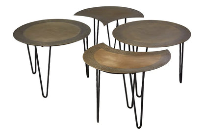 Set of 4 Black and Gold Top Coffee Tables with Iron Hairpin Legs, Rany