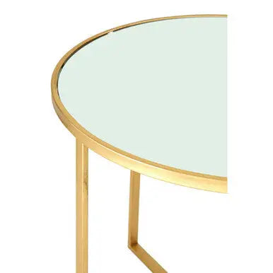 Set of 5 Champagne Gold Wood and Metal Nesting Tables with Glass Top, Farran