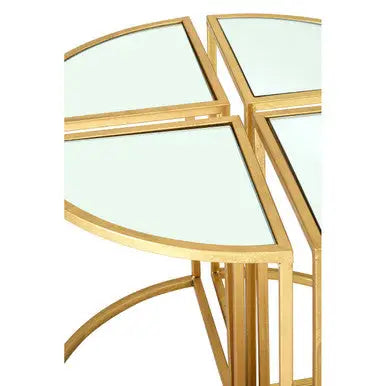 Set of 5 Champagne Gold Wood and Metal Nesting Tables with Glass Top, Farran